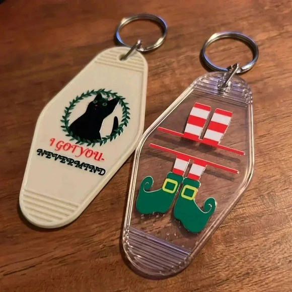 Holiday Key Tags, Black Cat, Elf Stockings (Set of 2) - Picture 1 of 8